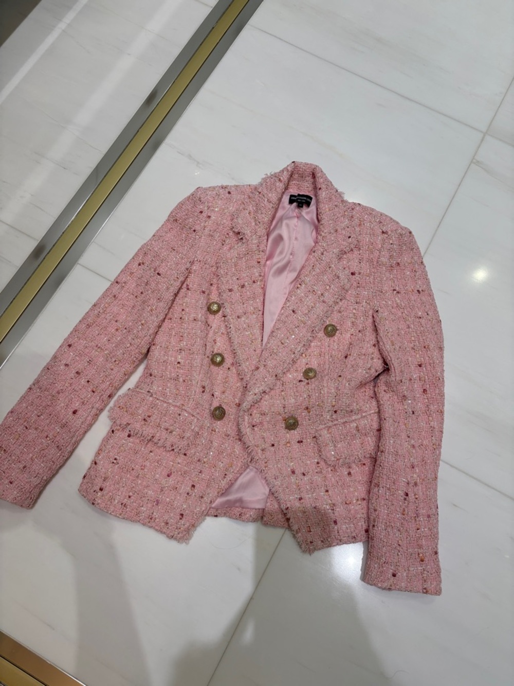 Generation Love Pink Tweed Double-Breasted Blazer